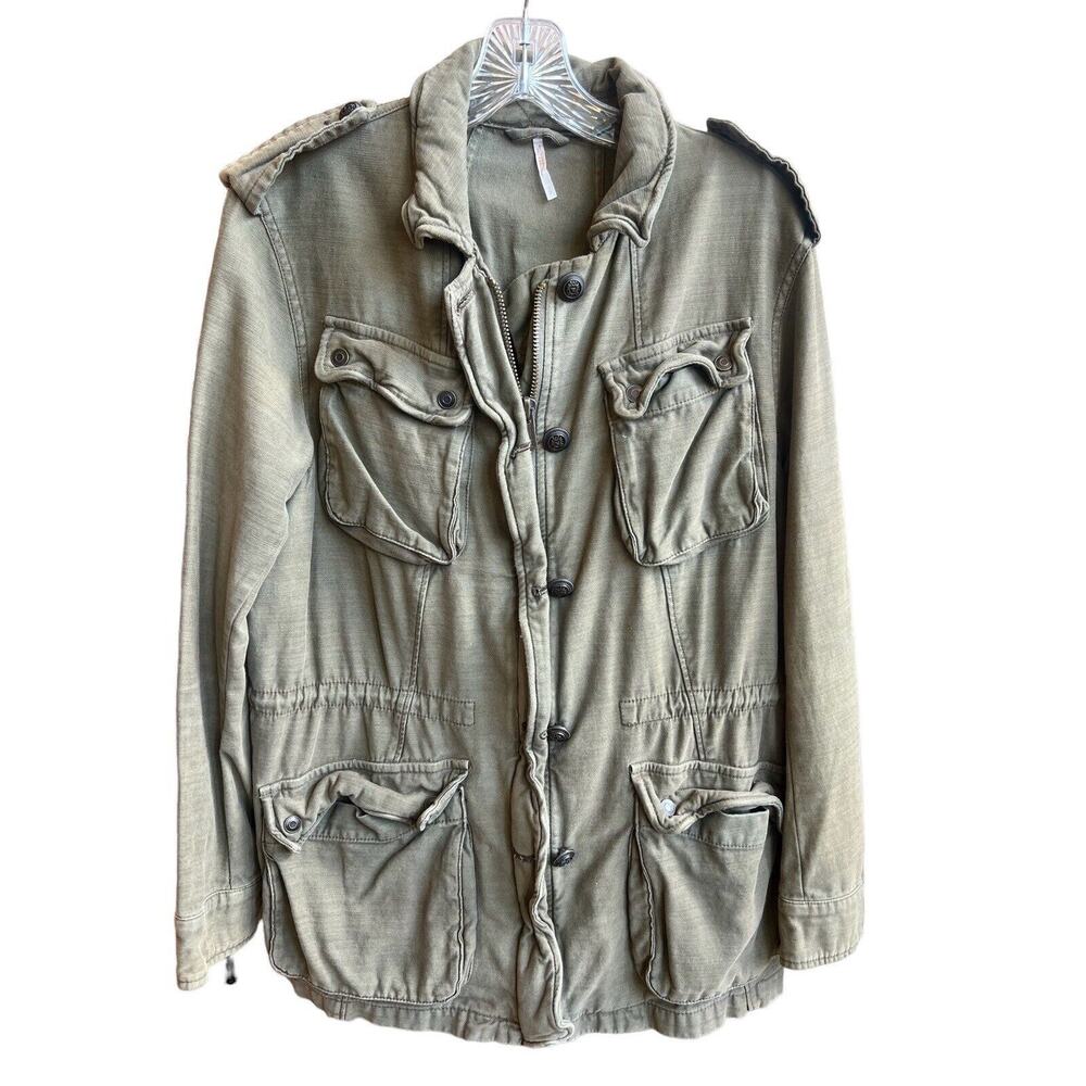 Free People Olive Green Utility Jacket Military Pockets Small Size Medium S